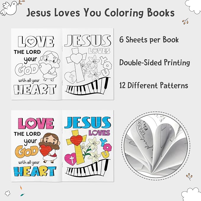 24Pcs Jesus Loves You Coloring Books Religious DIY Color-in Pages | Bible Drawing Booklet Bulk, Christian Artwork, Holiday Activity, Sunday School Supplies, Classroom Rewards, Gift, for Kids