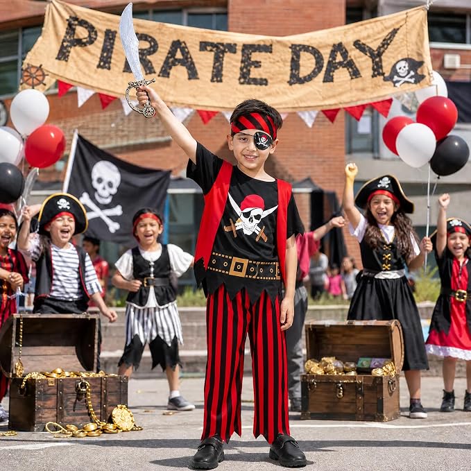 Lingway Toys Kids Pirate Costume,Boys Pirate Role Play Dress Up Set | Perfect for Halloween & School Pirate Day & Cruise Pirate Night Party