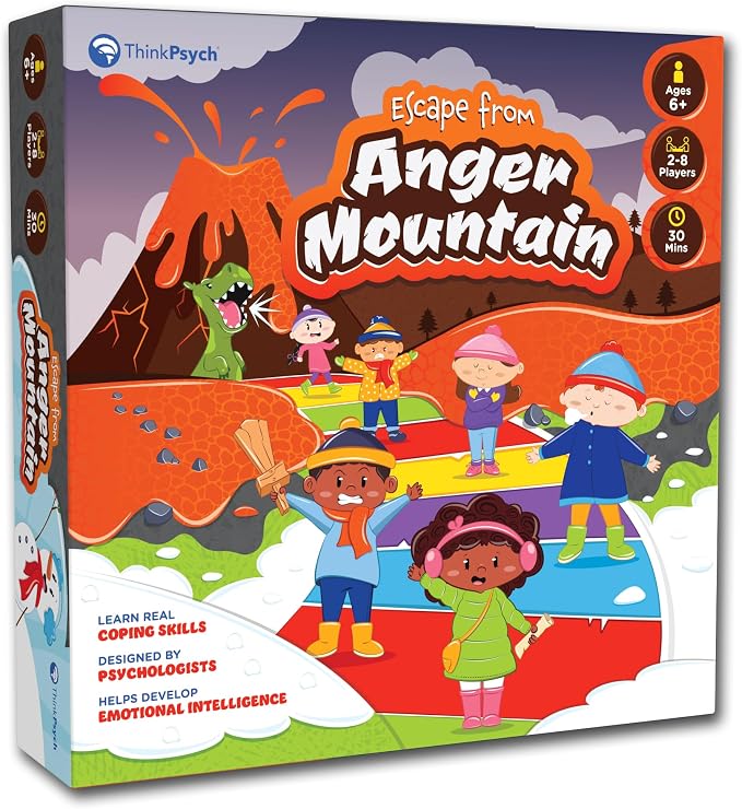 ThinkPsych Escape from Anger Mountain Board Game | Anger Management Game for Kids Ages 6+ | Coping Skills and Emotional Regulation | Therapy Game for Kids | 2-8 Players