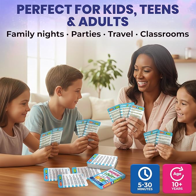 QUOKKA History Board Games for Kids and Adults – Family Board Games for Family Game Night – Higher or Lower Trivia Cards for Kids 8-12 – Guess Fun Questions – Educational Card Game for Families&Teens