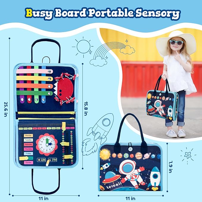 Montessori Busy Board & Busy Book for Toddlers with 20+ Learning Activities, Sensory Activity Toy for Fine Motor Skills, Montessori Learning Toy, Quiet Travel Toy for Airplane & Car, Birthday Gift