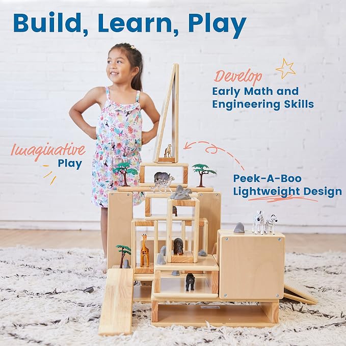 ECR4Kids Hollow Wooden Building Block Set, 18-Piece, Natural | Durable hardwood, GREENGUARD Gold Certified, 18 months +, STEM learning, motor development, rounded edges, classroom/playroom