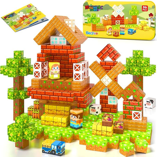 Magnetic Blocks Travel Toddler Toys Magnet Building Tiles STEM Sensory Toys | Construction Cubes Educational Toys with Portable Box, Christmas Birthday Kids Gifts for Boys Girls Ages 3-5 5-7 4-8