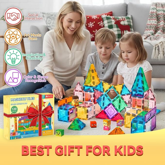 VigorFun Magnetic Tiles Building Toys Set with 8 Magnetic Blocks for Kids | STEM Construction Kit, Educational Sensory Magnetic Toys Gifts for Ages 3-5 4-8 Toddler Boys Girls Learning Classroom
