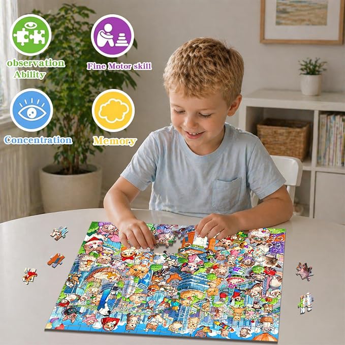 Puzzles for Kids Ages 6-8 8-10 - 200 Piece Puzzles - City Cats Puzzle | 200 Piece for Learning Educational Puzzles .Puzzles for 6 7 8 9 10 11 12 years old boys and girls.Learning Puzzle Toy