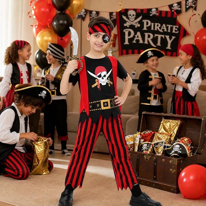 Lingway Toys Kids Pirate Costume,Boys Pirate Role Play Dress Up Set | Perfect for Halloween & School Pirate Day & Cruise Pirate Night Party