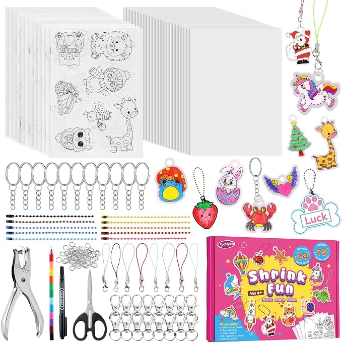 201pcs Shrink Paper Keychain Kit, Crafts Kits for Kids Adult, Shrinking Art | pre cut+blank