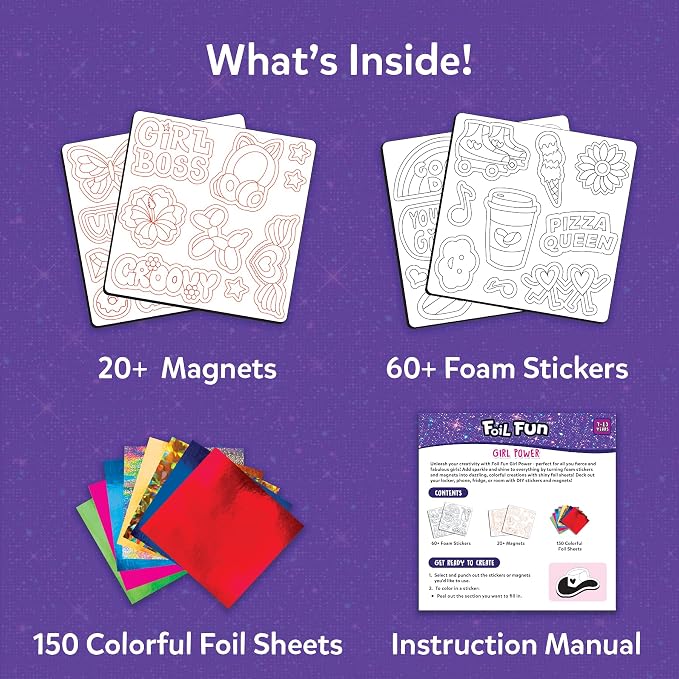 Skillmatics Foil Fun Girl Power, Foil Art & Craft Activity, Gift for Tweens | Mess-Free Activity, 20+ Magnets & 60+ Stickers, Travel, Screen-Free Fun, Party Favor for Kids, Teens (Ages 7–13)