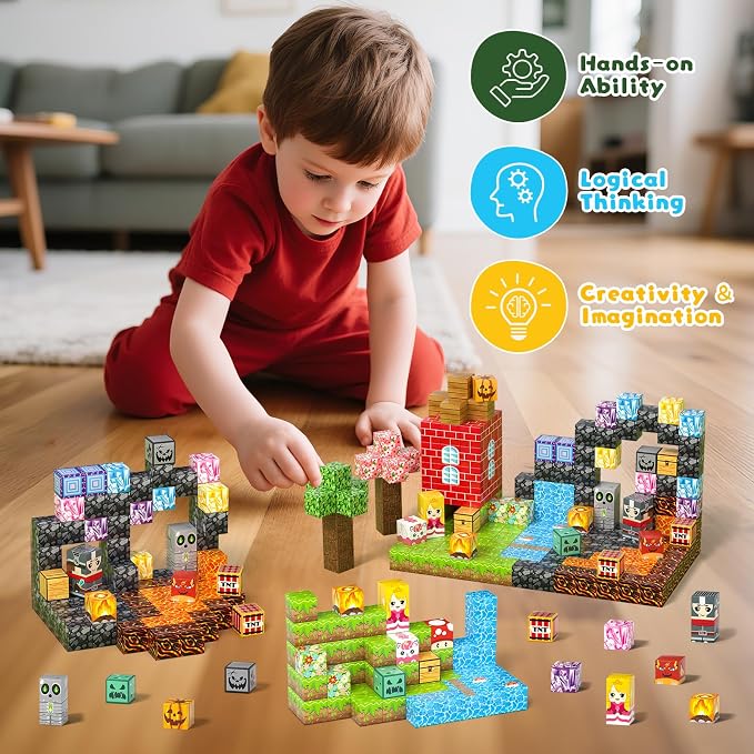 Axirata 208 PCS Magn-etic Building Blocks Set STEM Toys for Kids Ages 3+ | Magn-etic Building Cubes, Toddler Creative Construction Sensory Toy, Mag-net Tiles, Birthday Gift for Boy Girl Age 3-5-8-12+