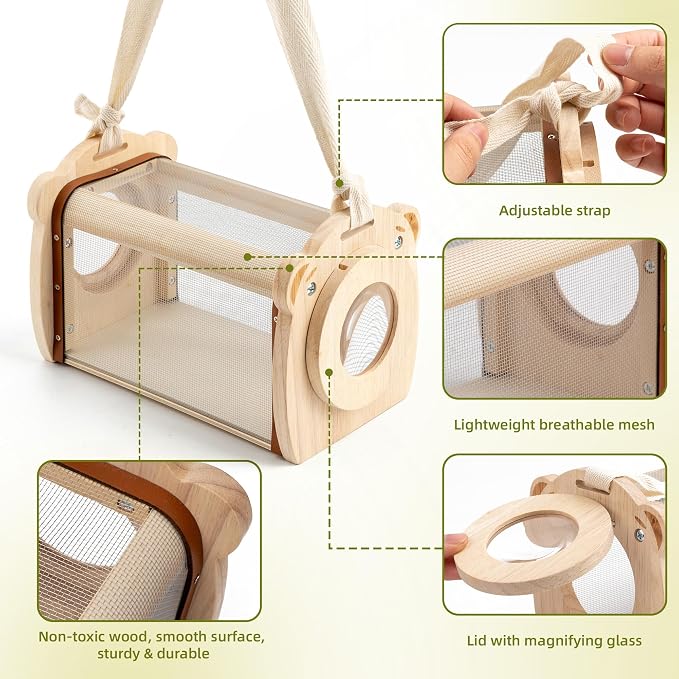 11Pcs Wooden Bug Catcher for Kids, Outdoor Explorer Bug Catching Kit | Butterfly Net for Kids with Bug Habitat, Magnifying Glass & STEM Guide, Adventure Set for Backyard & Camping 3+ Years