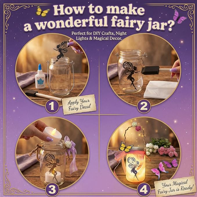 Alritz Fairy Lantern Craft Kit Mason Jar Night Light Ages 6+ | remote control night light, mason jar garden decor, DIY art ornaments, creative craft