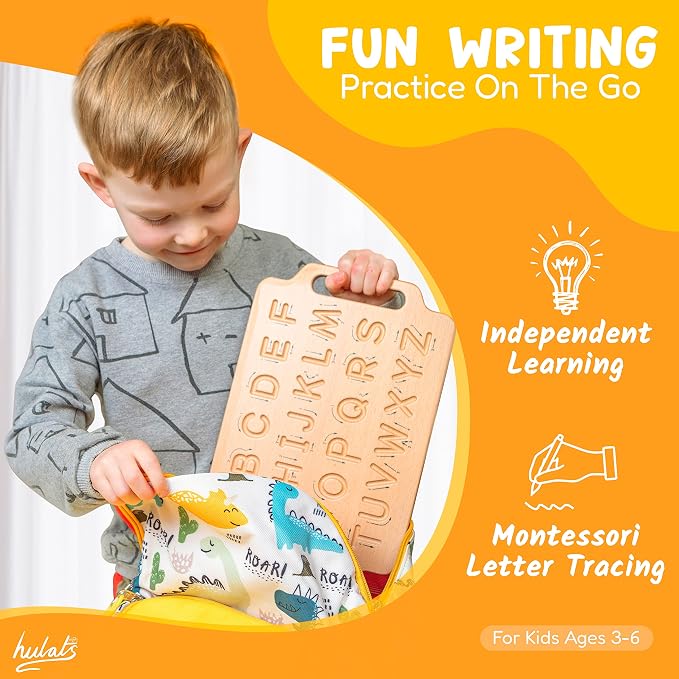 Learn to Write: Portable Wooden Alphabet Letter Tracing Sensory Pad Board - Toddler Writing Practice for Kids Age 3-5, Montessori Toys for 3+ Year Old, Letter Tracing for Kids 3-5 Writing Tools