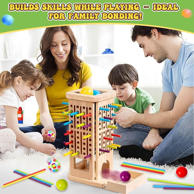 Montessori Wooden Board Games for Kids 3-8 Years, Educational Toys | Fine Motor Skills Toys for 5 Year Old, 40 Colorful Wooden Sticks, 12-Sided Dice, Math Toys, Family Games for Kids and Adults