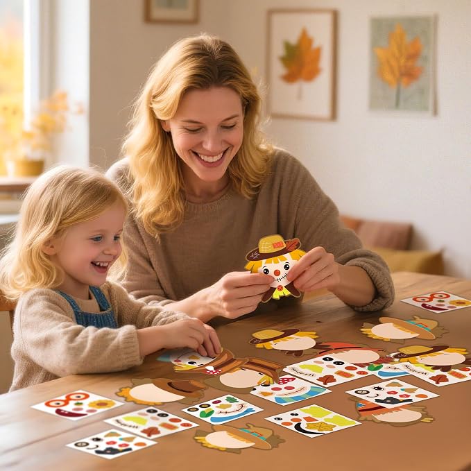 Haooryx DIY Fall Scarecrow Magnet Craft Kit - 30 Set Make Your Own Scarecrow Decoration Autumn Sticker Craft for Kid School Activity Class Art Project Home Refrigerator Class Bulletin Board Decoration