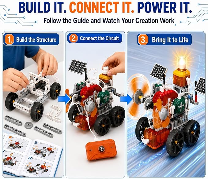 STEM Science Circuit Board Set, 218PCS Edu Smart Lab Building Kit with 19 Models, Physics Experiment Car Kit for Kids, Educational Engineering Toy