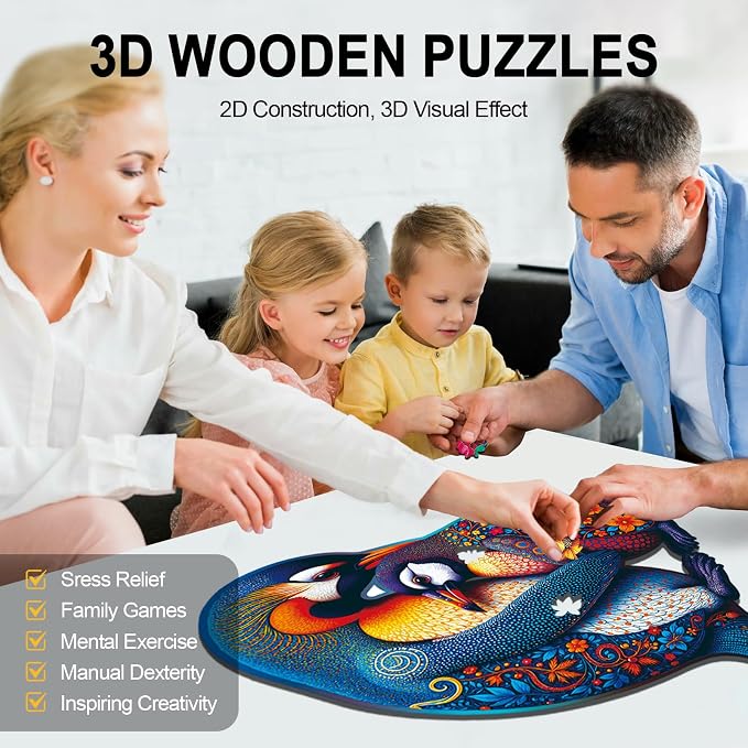 Wooden Puzzles for Adults Penguin Family Puzzle - Laser-Cut Unique Shaped Stress Relief Jigsaw Puzzle, Wall Art Home Decor Gift for Family, Christmas Thanksgiving Gifts (11.2"×10.2" 200pcs)