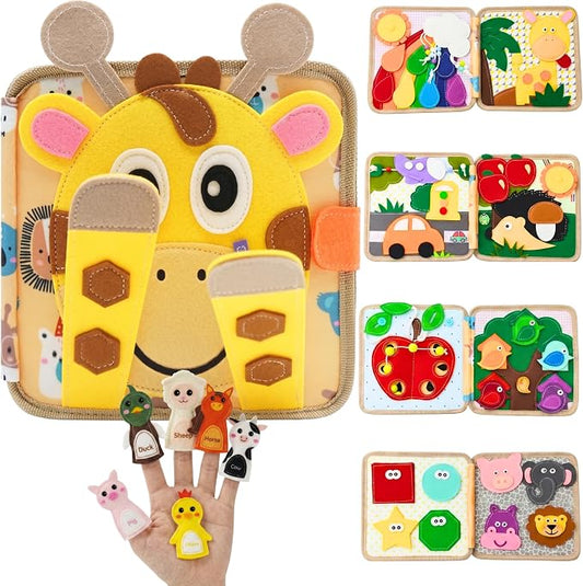 LUMS Busy Book for Toddlers 1-3 - Montessori Busy Board, Toddler Activity Book Ages 2-4, Felt Quiet Sensory Learning Travel Toy for 1 Year Old, Car & Airplane Rides