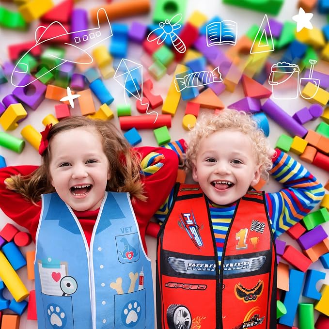 20 PCS Kids Dress Up Vest Community Helper Career Costumes for Role Play | 20 Pcs Kids Dress Up Costumes for Pretend and Play Doctor Police Fireman Construction Costume for Back to School Halloween