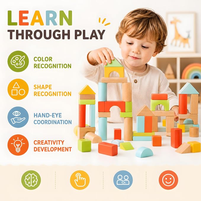 100pcs Building Blocks for Toddlers 1-3, with Storage Bucket | with Shape Sorter, Stacking Toys or 1 2 3 Year Old, Learning Toys for Preschool Girls and Boys