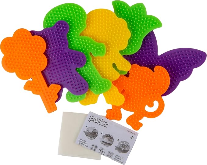 Perler 22645 Fuse Bead Pegboards 7-Pack-Boy/Girl/Bear/Monkey/Butterfly/2 Flowers | Compatible with All Perler Beads | Includes Patterns Boy, Girl, Bear, Monkey, Butterfly, 2 Flowers