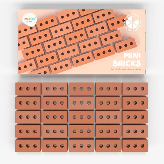 25 x Mini Bricks for Kids Construction | Silicone Tiny Bricks for Play | Kids Bricks For Small World Play | Sensory Play Small World Toys | Suitable for 2 years Plus | Tuff Tray Accessories