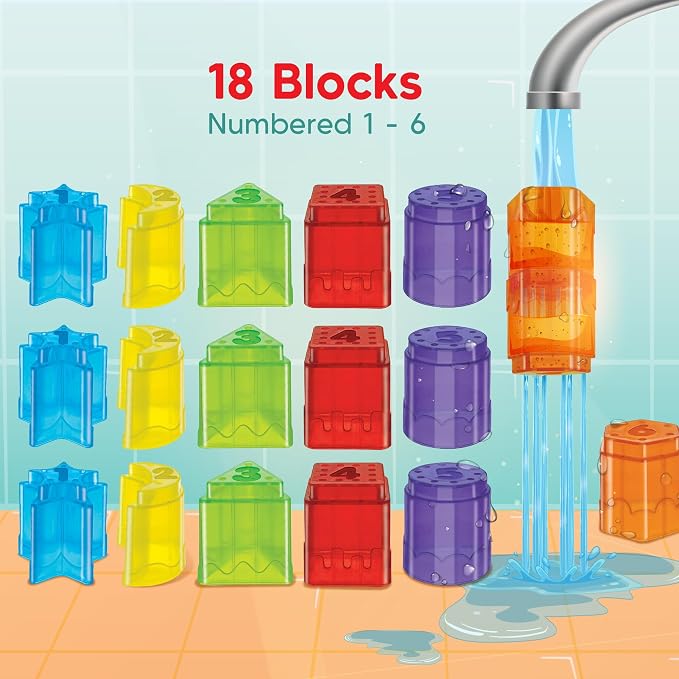 Imagimake Leaps & Bounds - Bath Blocks, 3-in-1 Bath Toy, Ages 12 Month+ | Early Learning Bath Toy, Learn Numbers, Colors & Stacking Skills, Birthday Gift for Boys & Girls Ages 1,2,3 Years Old