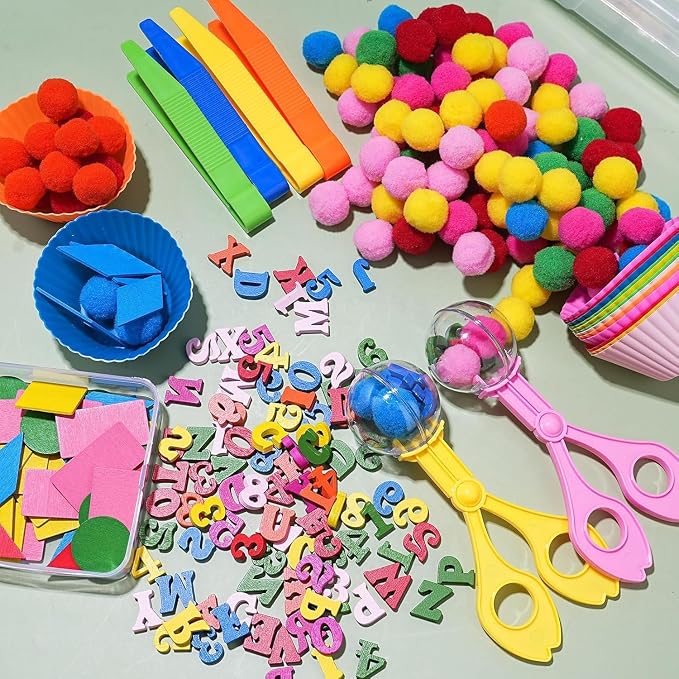 270 Pcs Numbers and Letters Sensory Bin Items Back to School Counting Sorting Sensory Bin Filler Fine Motor Numbers and Letters Geometric Figure Counts for Easter Spring Summer Sorting