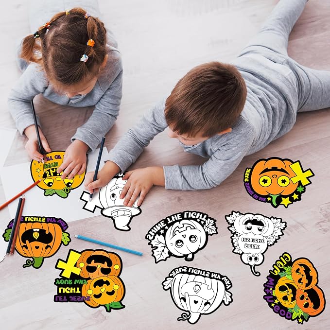 Halloween Coloring Arts Crafts Kits - 30Pcs Halloween Pumpkin Color Your Own Magnets for Kids Christian Blank DIY Coloring Magnets for Fall Party Fridge Refrigerator School Classroom Activities Decor