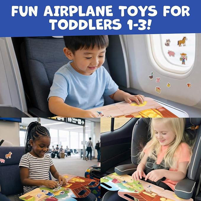 Reusable Sticker Books for Toddlers 1-3, Stickers for Toddlers 2-4 Years - Stickers for Kids Airplane Toys for Toddler 1-3, Toddler Travel Toys - Reusable Sticker Book Birthday Gifts for Boys Girls