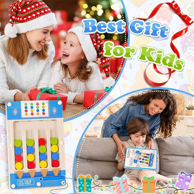 3 4 5 Year Old Boy Birthday Gift, Kids Magnetic Color Matching Puzzle Board | Montessori Toys for 3-5 Year Old Boys, Kids Autism Sensory Travel Toy for Plane, Wooden Maze Game for Girls Boy Brain Teaser