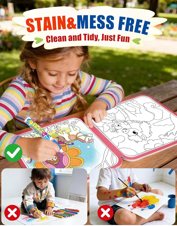 K'ONLE Reusable Water Painting Books, 10 Pages Mermaid Coloring Books | Mess Free Coloring Book for Toddlers 1-3, Travel Gift for Boys & Girls, Educational Art Activity, Montessori Art