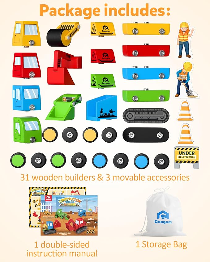 Coogam Snap Together Vehicle Toys for Toddlers, Assembly Building Game | Wooden Montessori Take Apart Construction Engineering Car, STEM Fine Motor Educational Toy Gift for Kids Ages 3-8