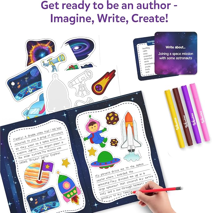 Skillmatics Storybook Art Kit – Space 2.0, Writing Activity, Gift for Kids | Create Space Stories, 300+ Stickers, Scrapbooking & Journal, Storytelling Activity, Screen-Free Craft, Ages 5, 6, 7, 8, 9