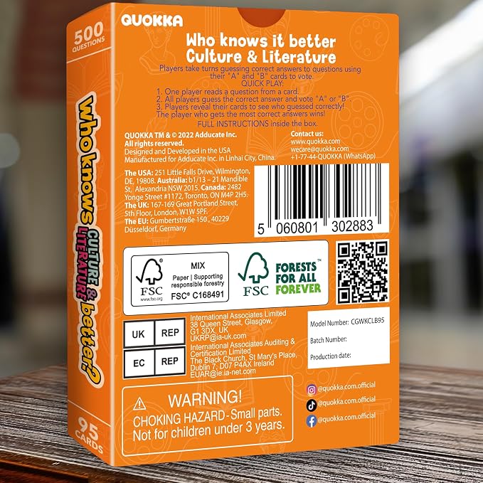 Quokka Card Games for Kids 8-12 - Board Family Games for Kids and Adults | Educational Trivia for Family Game Night and Travel Fun - Who Knows Culture and Literature Better 500+ Questions for Age 12+
