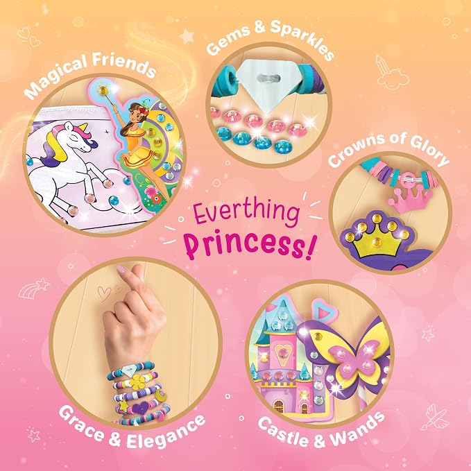 Imagimake Princess Craft Kit, 10 Mess-Free Creative Activities for Girls | Make Charm Bracelets, Butterfly Wands, Photo Frames, Unicorn Pouch, Birthday Gift for Girls Ages 5,6,7,8,9,10,11,12 Years Old
