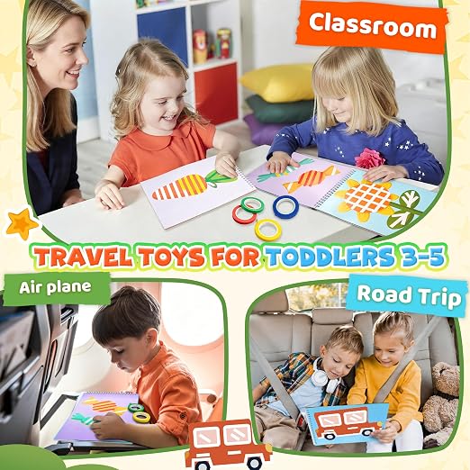 Kyerivs 2 Pack Tape Activity Books for Kids Ages 3-5 | Airplane Essential Travel Toys Road Trip Activities for Toddlers Quiet Toys for Kid Boy Christmas Stocking Stuffer Gift