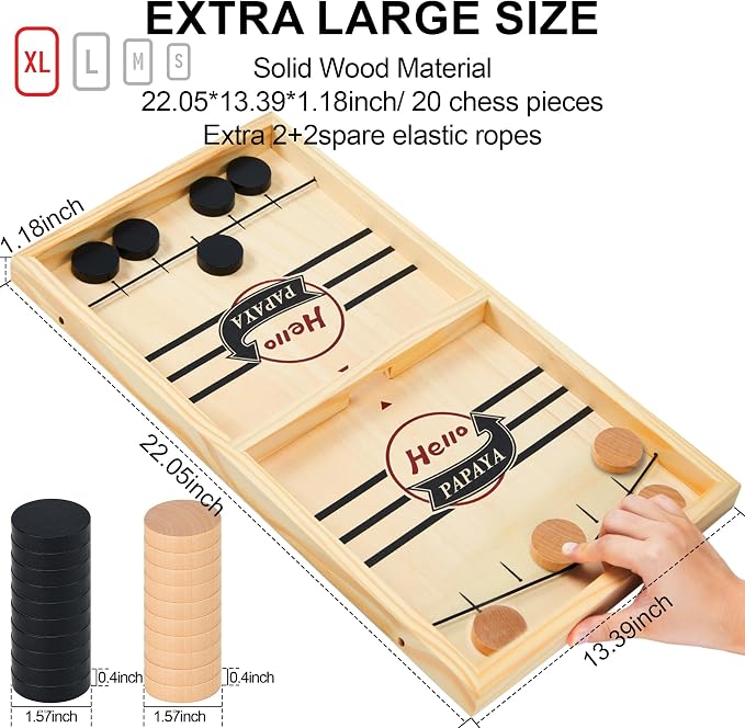 HELLO PAPAYA Fast Sling Puck Game - Test Your Speed and Accuracy with This Fast-Paced Wooden Air Hockey Desktop Battle Board Game - Guaranteed Fun Gifts for Family Night or Friends Party