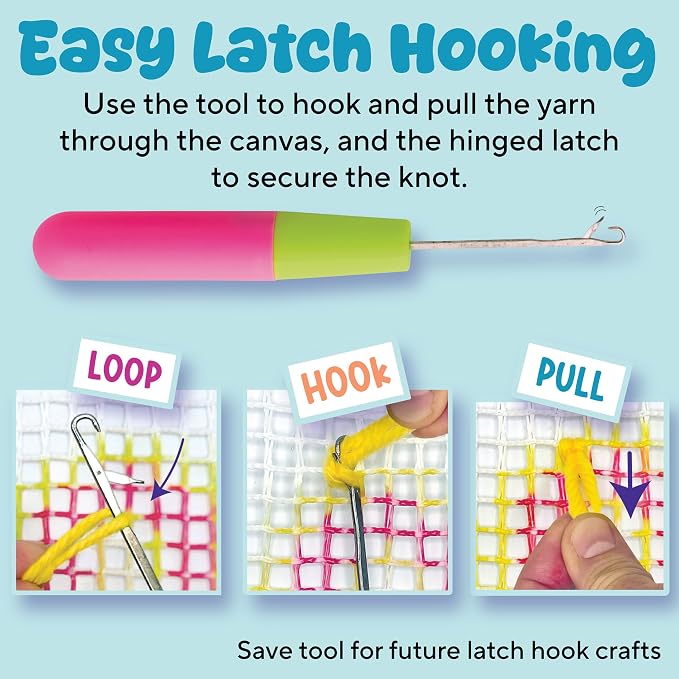 Creativity for Kids Make Your Own Latch N' Patch Fuzzy Stickers Kit | Assemble, Trim & Decorate 5 DIY Yarn Patches | Mess-Free Latch Hook Craft | Sleepover & Screen-Free Kids Activity (Ages 7+)