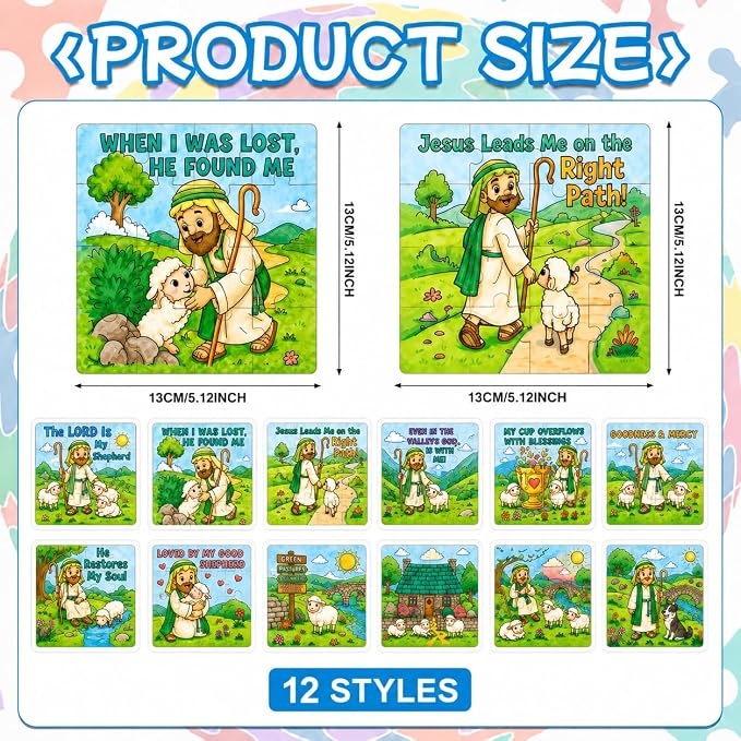 Cinrobiye 24 Pcs VBS 2026 Emerald Isle Coloring Puzzle Kit, Good Shepherd Christian Puzzle Crafts Inspired by Psalm 23 for Vacation Bible School, Sunday School, Church Activities and Group Events