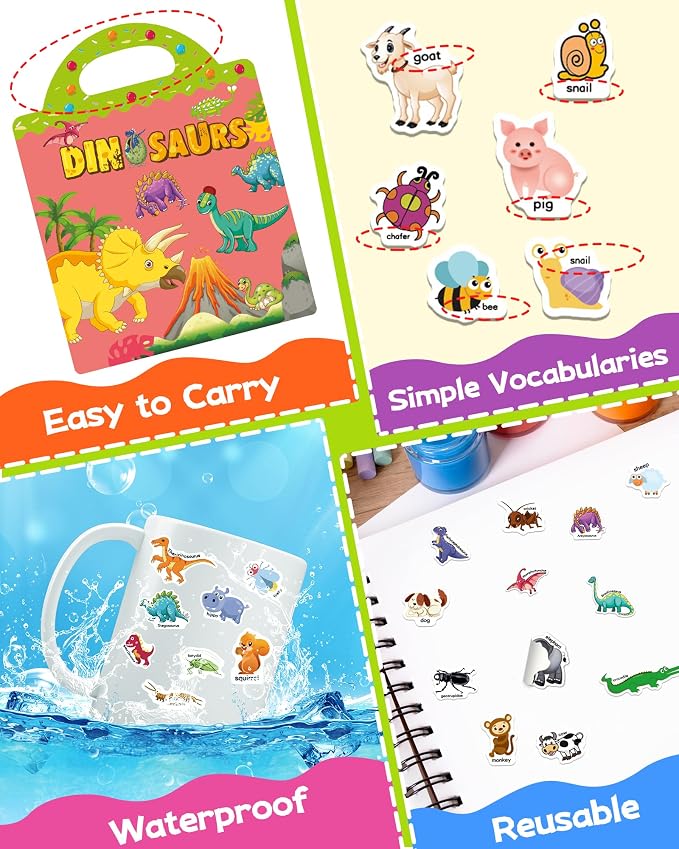 Benresive Reusable Sticker Book for Toddlers, Stickers for Kids, Travel Toy | Toddler Toys, Boys Girls Birthday Gifts, Airplane & Road Trip Essentials Kids, No Mess Waterproof Toddler Crafts Activities