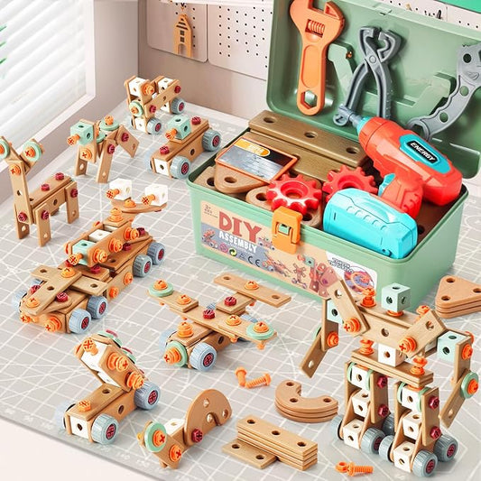 VEAIS Kids Tool Set with Drill,148Pcs Tool Set with Toolbox,STEM Montessori Toys for 3 4 5 Year Old,Pretend Play Kid Toy,Educational Construction Toy for 3-5 Year Old Boy Girl,Birthday Gift for Kids