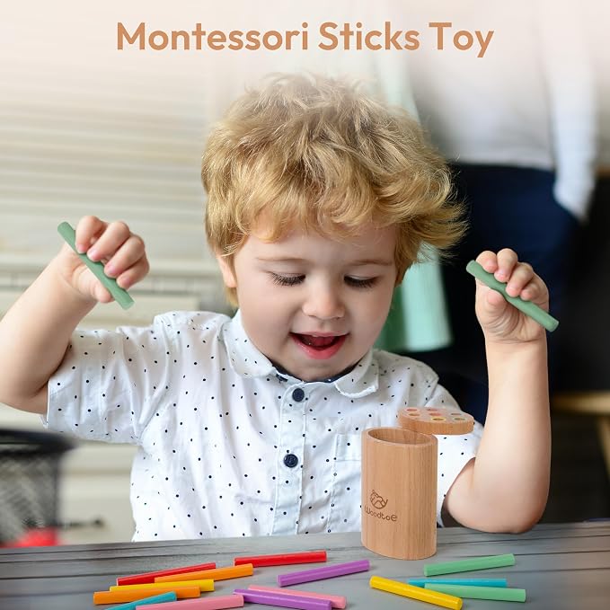 Montessori Sorting Sticks Toy, Wooden Sensory Toy for Toddlers Ages 1-3 | 7 Color Matching Game, Fine Motor Skills, Color Cognition Activity, 18 Month Old Toys, Birthday Gift for Boys and Girls