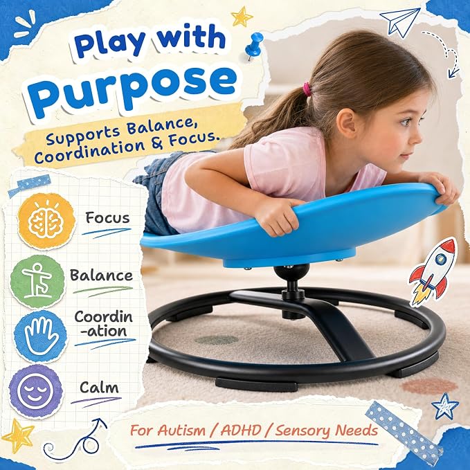 Pterying 21" L × 19" W Large Size Spinning Chair for Autistic Kids, Ages3+ | Autism Sensory Products, Sensory Toys Gifts for Kids with Autism & ADHD, Training Body Coordination, Azure Rounded Shape