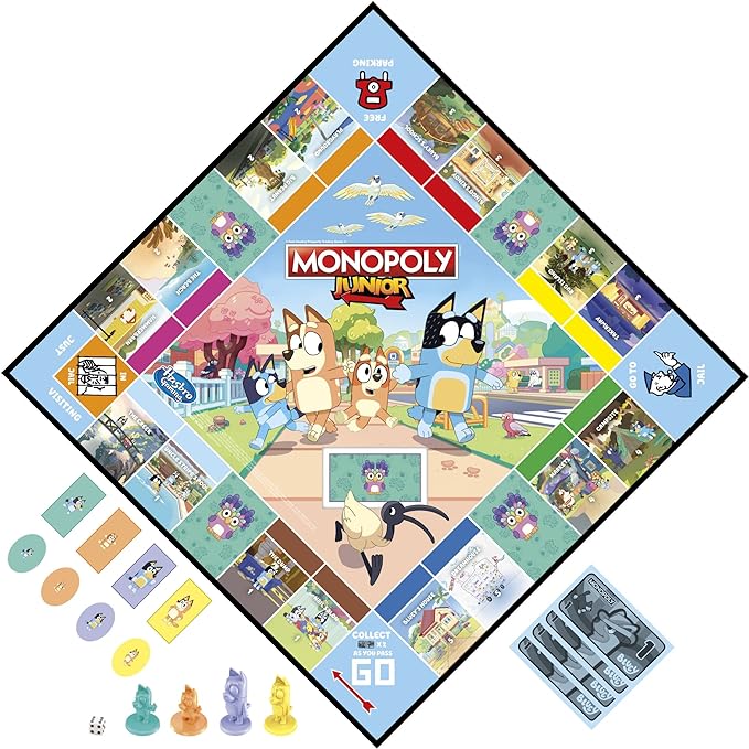 Hasbro Gaming Monopoly Junior Bluey Edition Board Game | Kids Play as Bluey, Bingo, Mum & Dad for Girls & Boys | Ages 5+ (Amazon Exclusive)