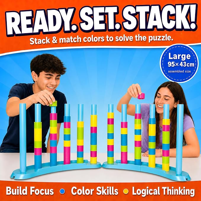 BBnote 2 Pack Giant Color Matching Challenge Game, Fast Pattern Match Ring Stacking Puzzle Stack Games, Family Board Game for Kids & Adults, Birthday Easter Christmas Party Gifts for Boy & Girl