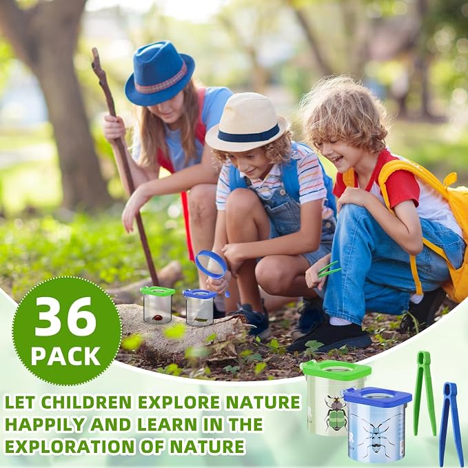 Halloscume 36 Pack Insect Bug Viewer Kit for Kids with Tweezers Explorer Outdoor Set Bug Catcher Containers for Insects Magnifying Insect Box Observation Kit for Science Nature Exploration Collecting