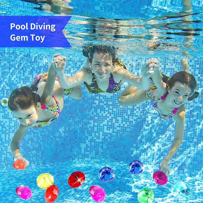 28Pcs Large Diving Pool Gems Big Acrylic Diamond Gemstones Jewels for Kids | Extra Large 1.57in, Fake Plastic Crystal Gems, Underwater Mermaid Hunt Pirate Treasure Games, Easter Egg Fillers