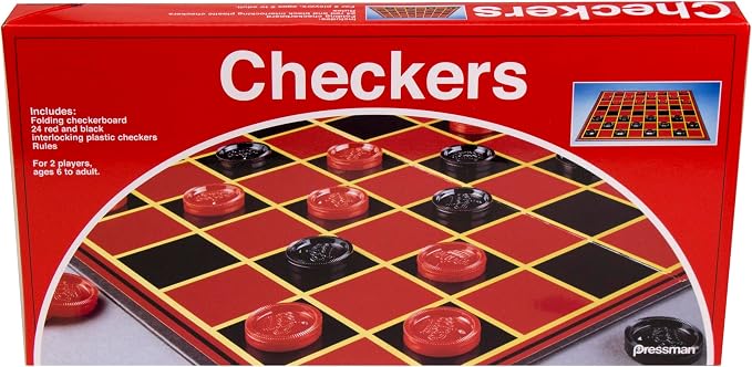 Pressman Checkers -- Classic Game With Folding Board and Interlocking Checkers, 2 Players