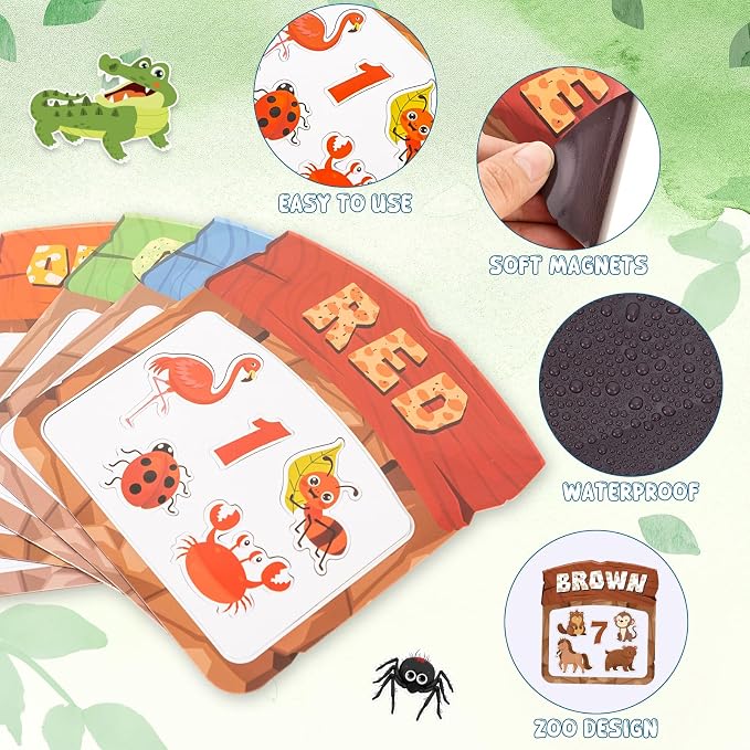 10Pcs Magnetic Color Sorting Cute Animal Fridge Magnets for Kids | 60 Toddler Soft Magnets for Refrigerator Early Education Toddler Color Sorting Shape Matching Boys Girls Gifts