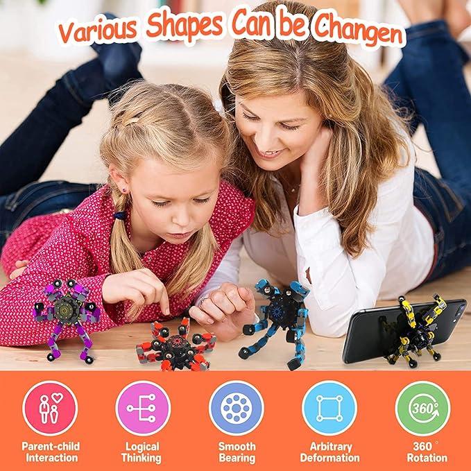 12 Pack Funny Sensory Fidget Toys,Deformable Chain DIY Robot Spinners Fingertip Stress Relief Gyro Toy Birthday Gifts Easter Basket Goodie Bag Stuffers Classroom Prizes Party Favors for Kids Adults